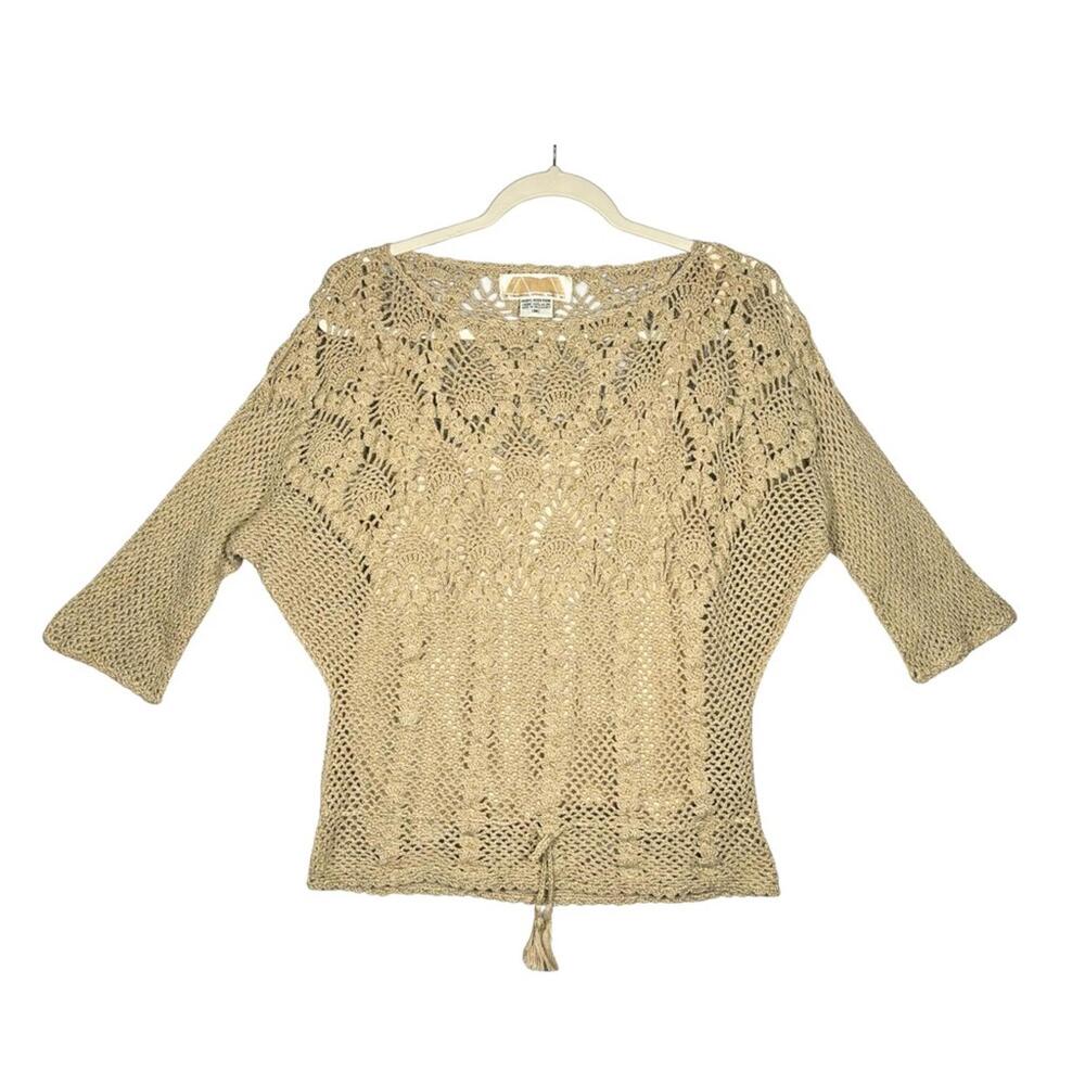 Vintage Cotton Crochet Knit Top Boho Medium